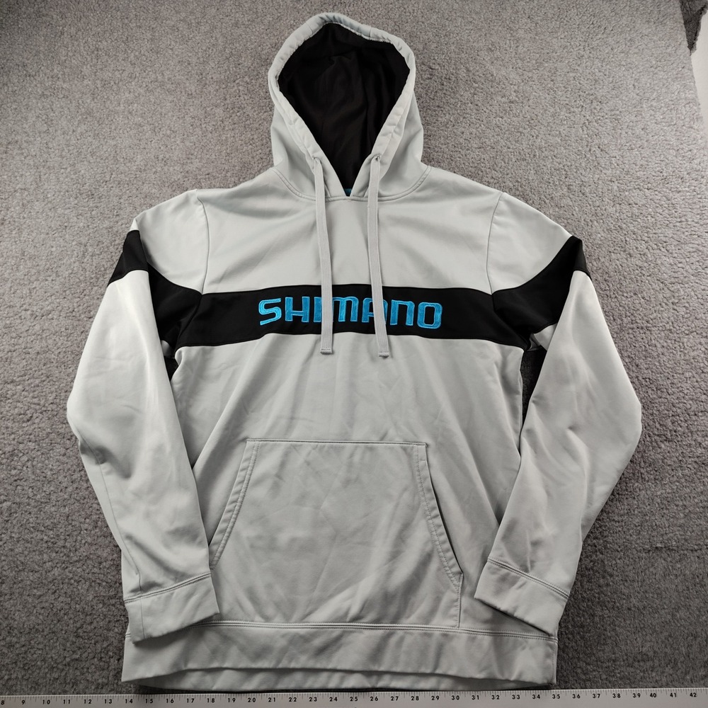 Shimano Hoodie Mens Large Pullover Gray Black Fishing Performance EUC